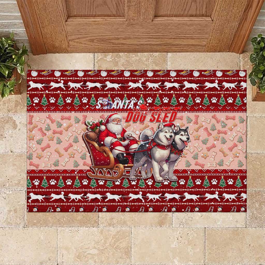 Dog Sled Christmas Rubber Doormat Husky Sleigh Ride Design - Polynesian Pride