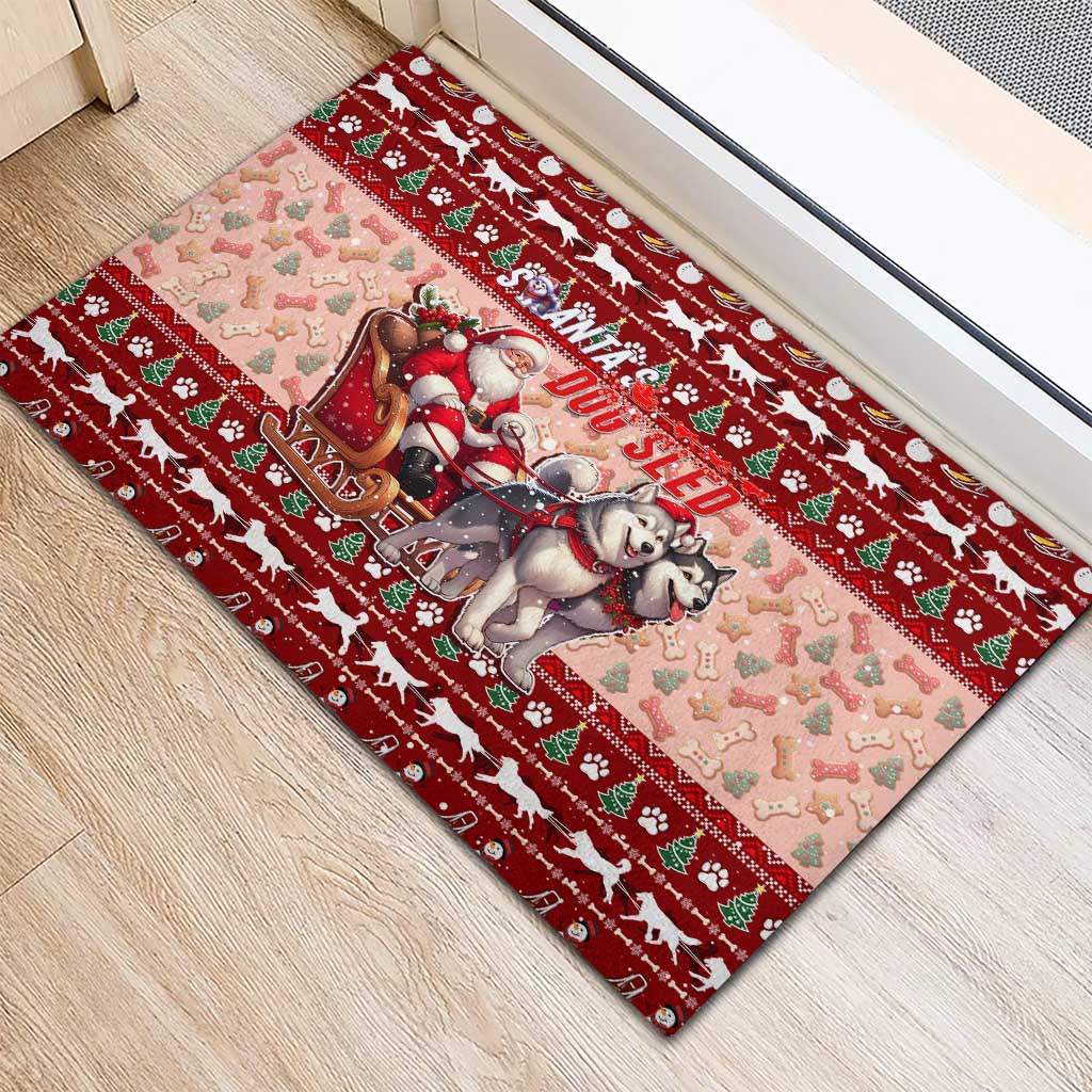 Dog Sled Christmas Rubber Doormat Husky Sleigh Ride Design - Polynesian Pride