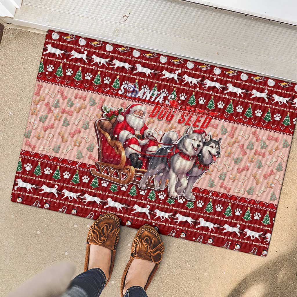 Dog Sled Christmas Rubber Doormat Husky Sleigh Ride Design - Polynesian Pride