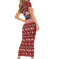 Dog Sled Christmas Short Sleeve Bodycon Dress Husky Sleigh Ride Design - Polynesian Pride