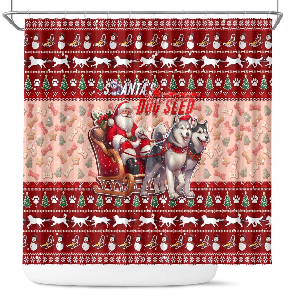 Dog Sled Christmas Shower Curtain Husky Sleigh Ride Design - Polynesian Pride