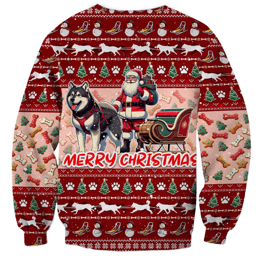 Dog Sled Christmas Sweatshirt Husky Sleigh Ride Design - Polynesian Pride