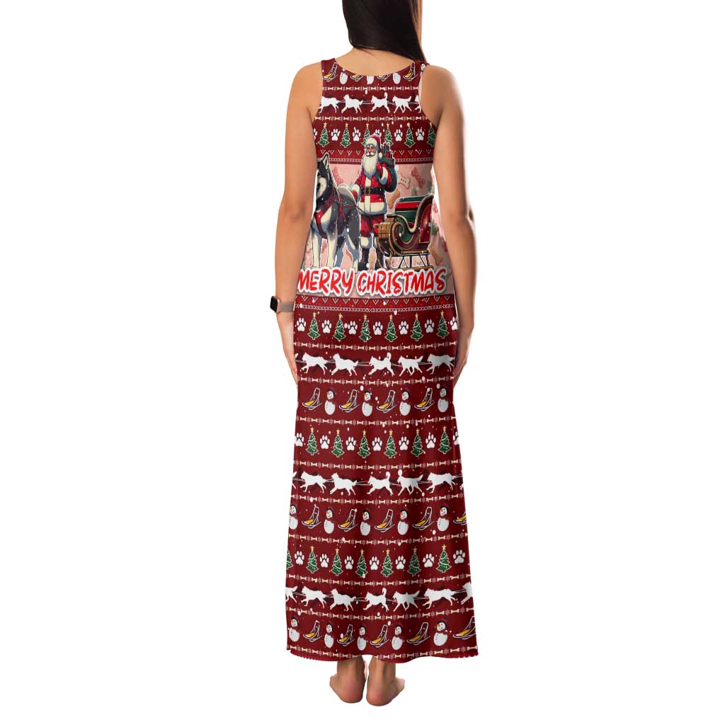 Dog Sled Christmas Tank Maxi Dress Husky Sleigh Ride Design - Polynesian Pride