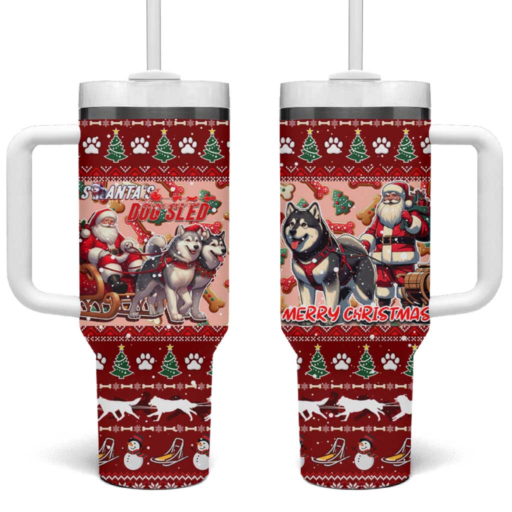 Dog Sled Christmas Tumbler With Handle Husky Sleigh Ride Design - Polynesian Pride