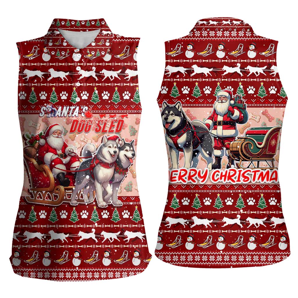 Dog Sled Christmas Women Sleeveless Polo Shirt Husky Sleigh Ride Design - Polynesian Pride