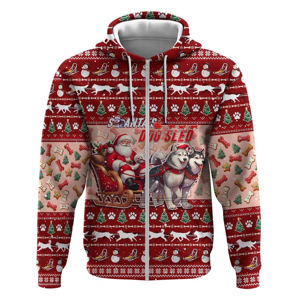 Dog Sled Christmas Zip Hoodie Husky Sleigh Ride Design - Polynesian Pride