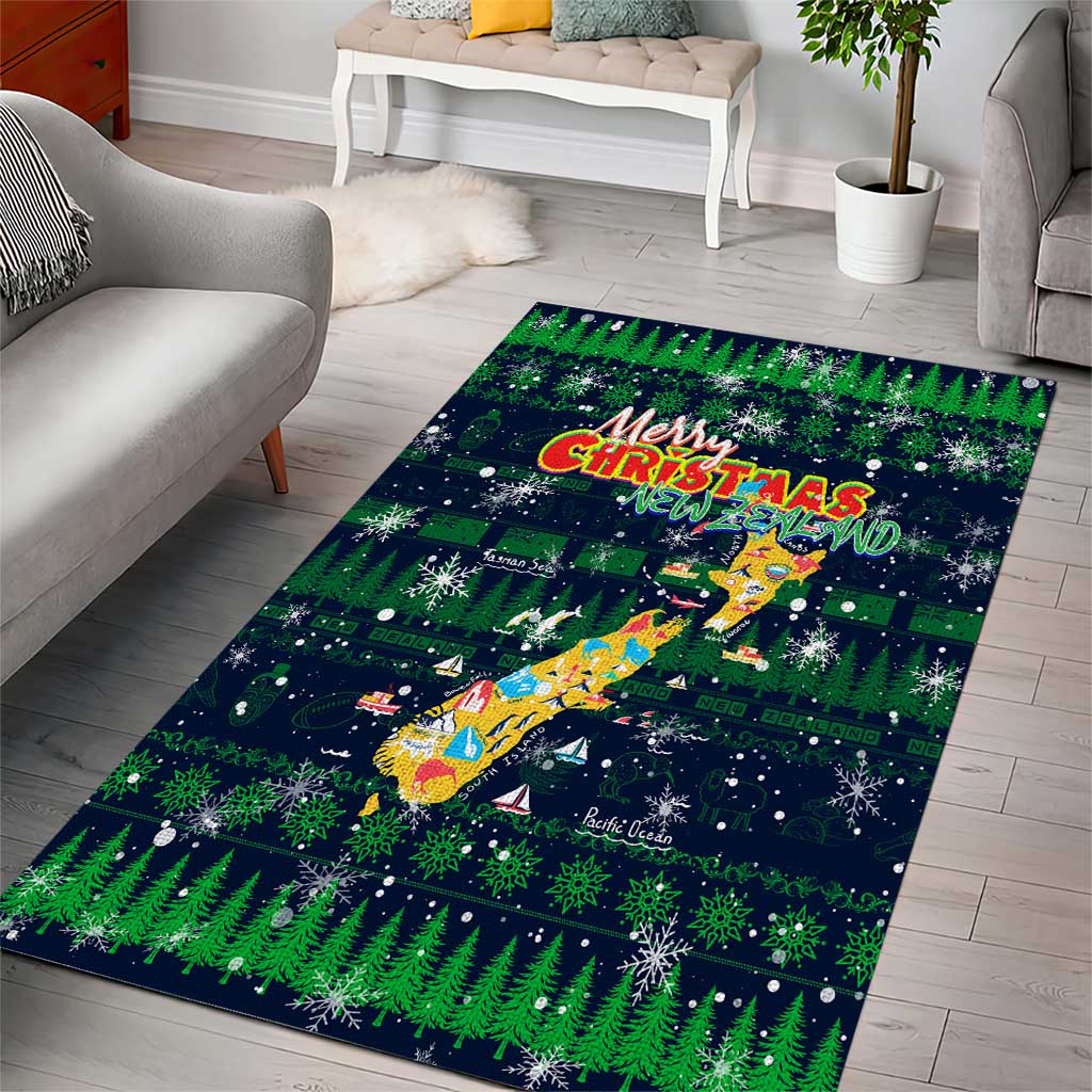 Merry Christmas New Zealand Area Rug Xmas Travel Map - Polynesian Pride