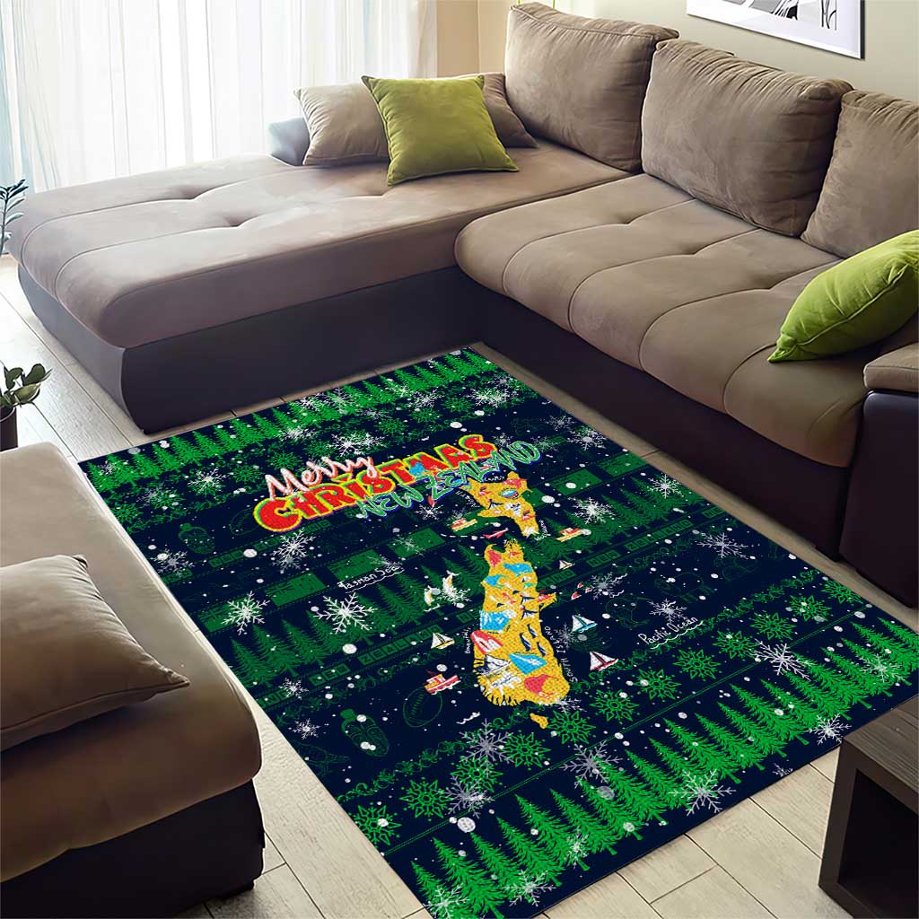 Merry Christmas New Zealand Area Rug Xmas Travel Map - Polynesian Pride
