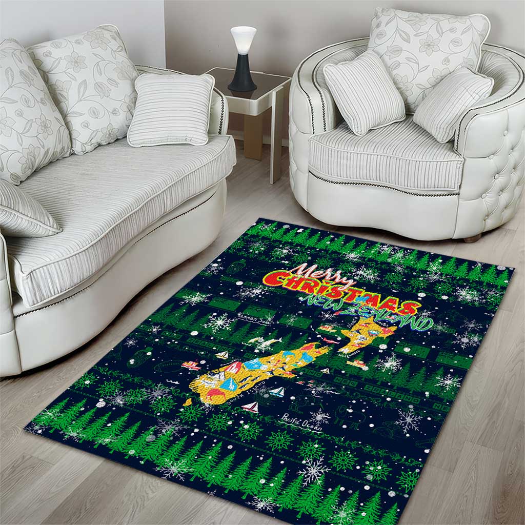 Merry Christmas New Zealand Area Rug Xmas Travel Map - Polynesian Pride