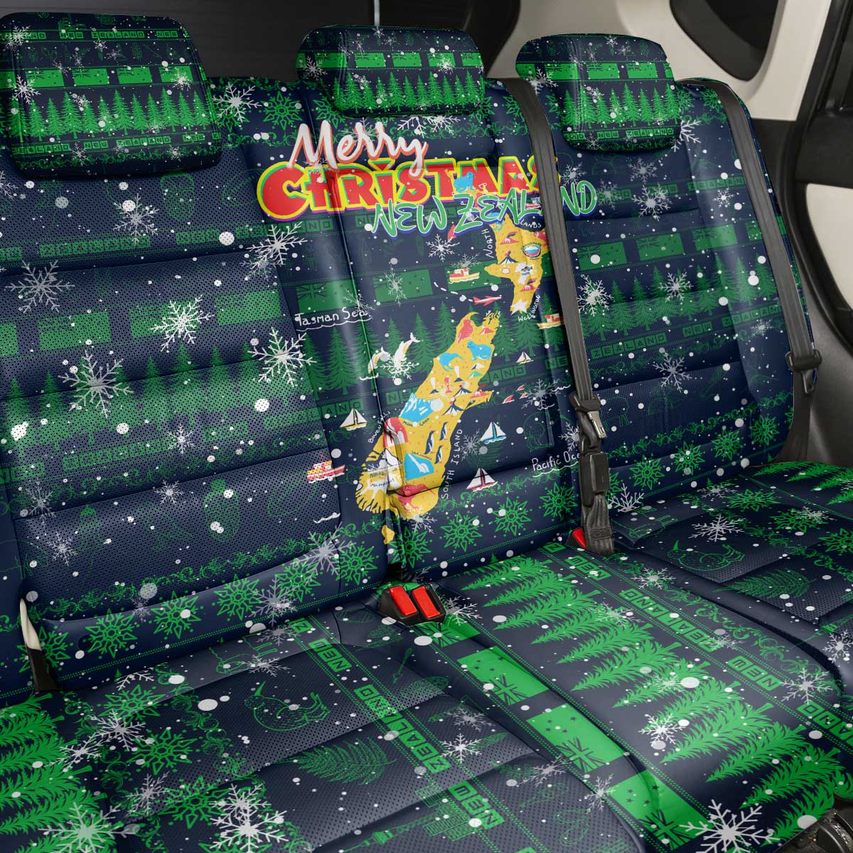 Merry Christmas New Zealand Back Car Seat Cover Xmas Travel Map DT02 - Polynesian Pride