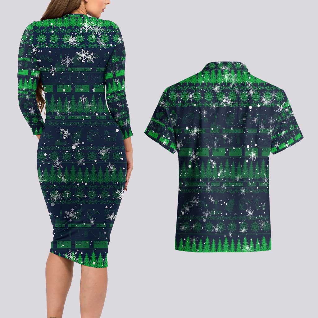 Merry Christmas New Zealand Couples Matching Long Sleeve Bodycon Dress and Hawaiian Shirt Xmas Travel Map - Polynesian Pride