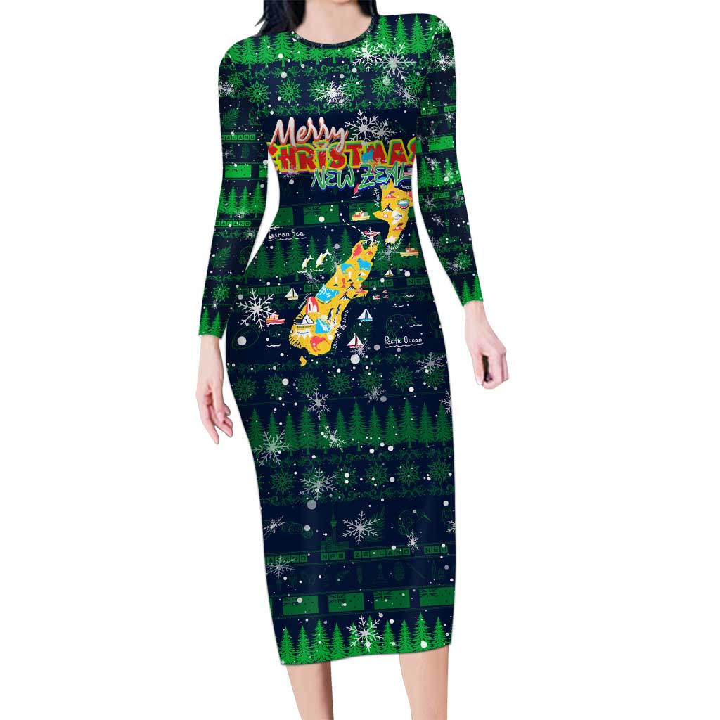 Merry Christmas New Zealand Family Matching Long Sleeve Bodycon Dress and Hawaiian Shirt Xmas Travel Map - Polynesian Pride