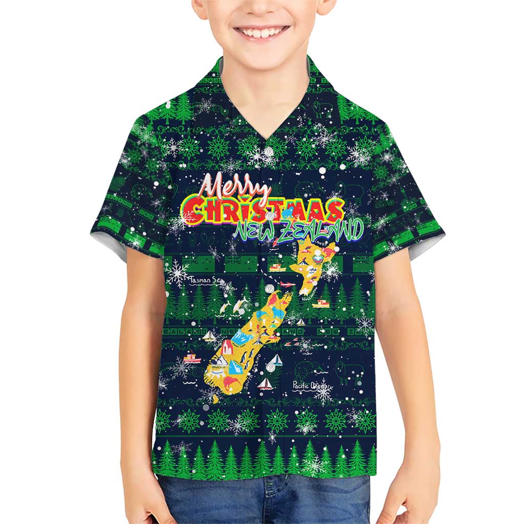 Merry Christmas New Zealand Family Matching Short Sleeve Bodycon Dress and Hawaiian Shirt Xmas Travel Map - Polynesian Pride