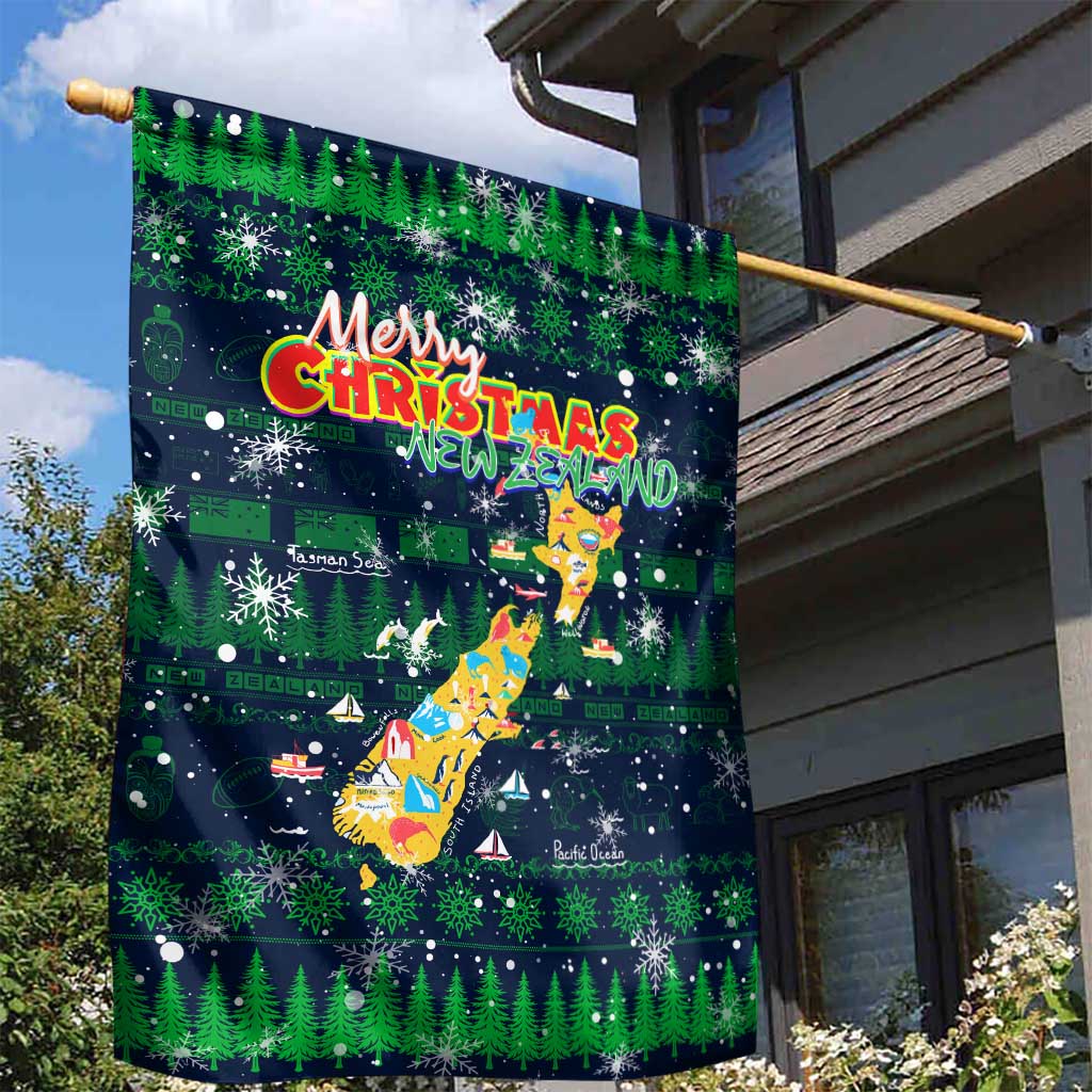 Merry Christmas New Zealand Garden Flag Xmas Travel Map - Polynesian Pride