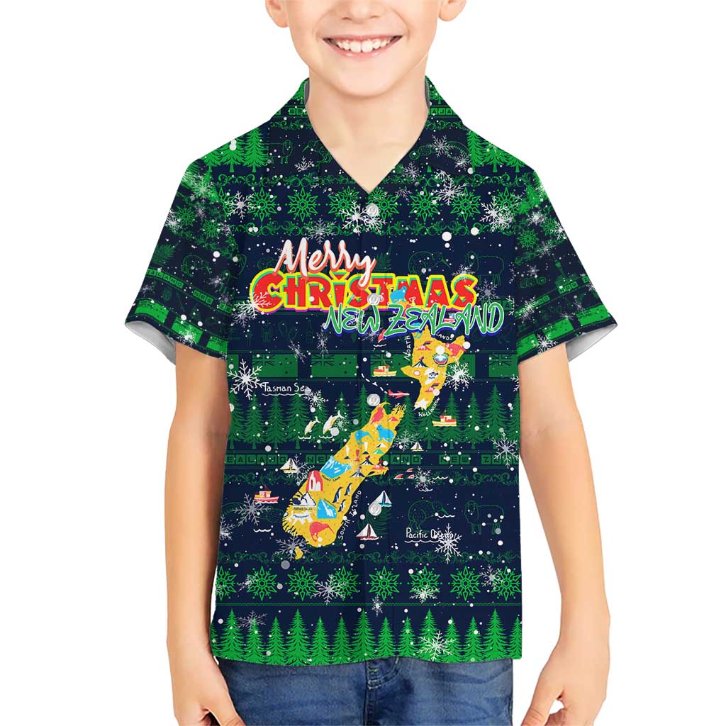 Merry Christmas New Zealand Hawaiian Shirt Xmas Travel Map - Polynesian Pride