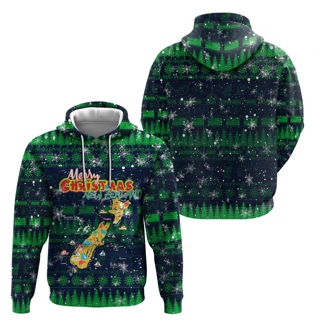 Merry Christmas New Zealand Hoodie Xmas Travel Map - Polynesian Pride