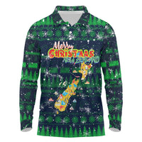 Merry Christmas New Zealand Long Sleeve Polo Shirt Xmas Travel Map - Polynesian Pride