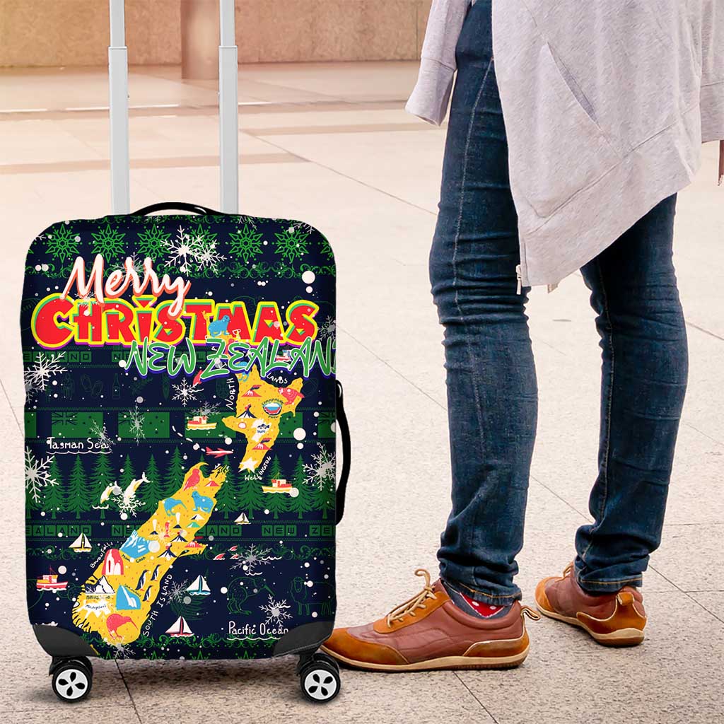 Merry Christmas New Zealand Luggage Cover Xmas Travel Map DT02 Blue - Polynesian Pride