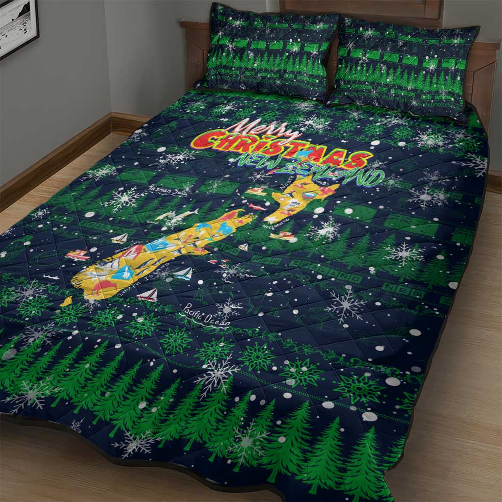 Merry Christmas New Zealand Quilt Bed Set Xmas Travel Map - Polynesian Pride