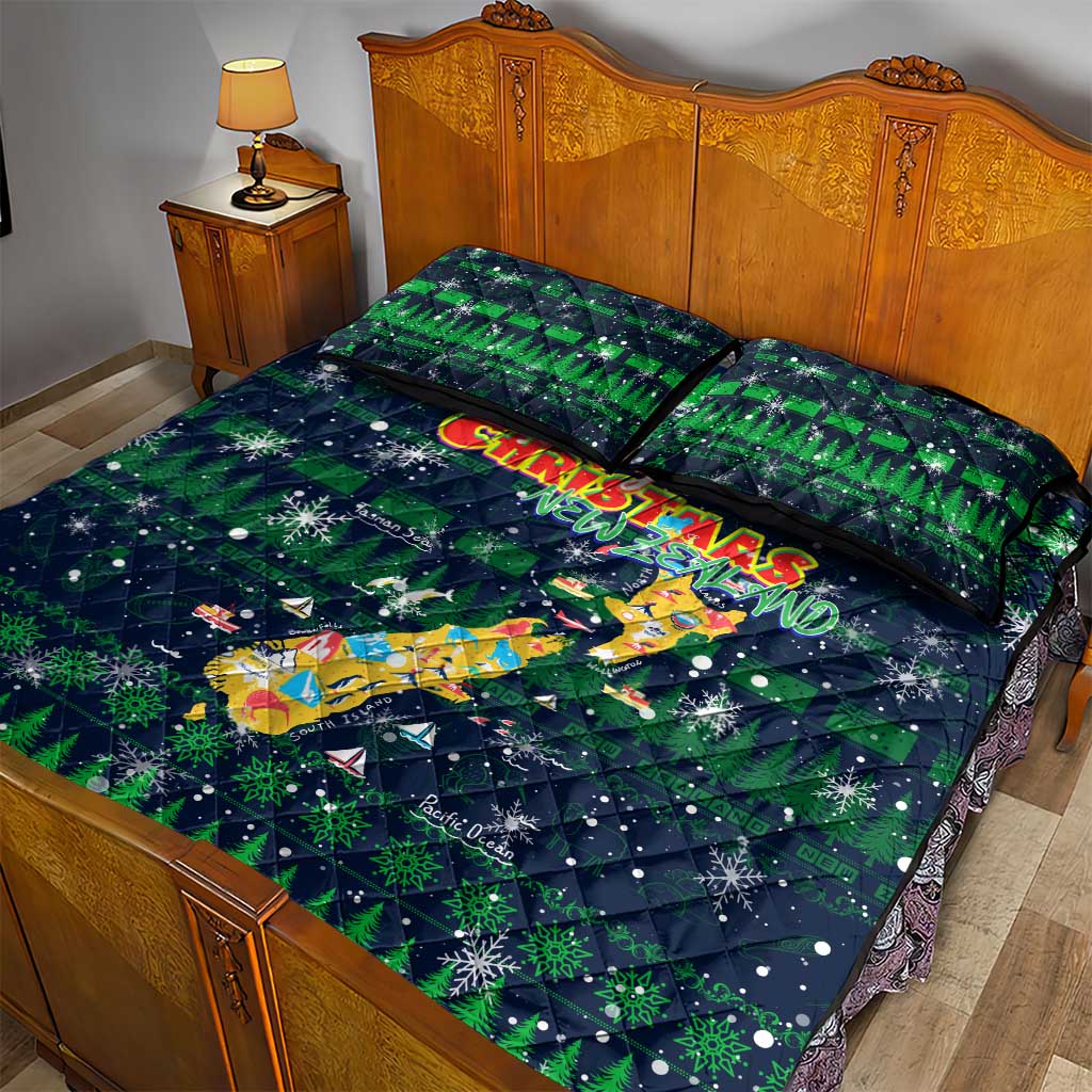 Merry Christmas New Zealand Quilt Bed Set Xmas Travel Map - Polynesian Pride