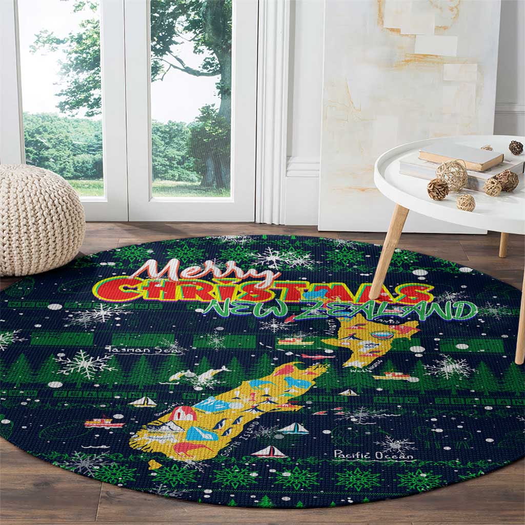 Merry Christmas New Zealand Round Carpet Xmas Travel Map - Polynesian Pride