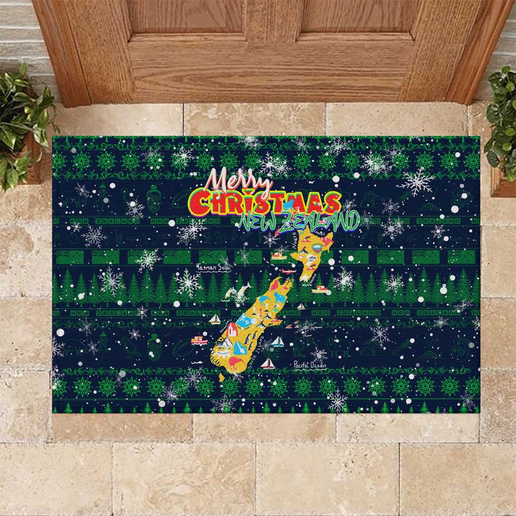 Merry Christmas New Zealand Rubber Doormat Xmas Travel Map - Polynesian Pride