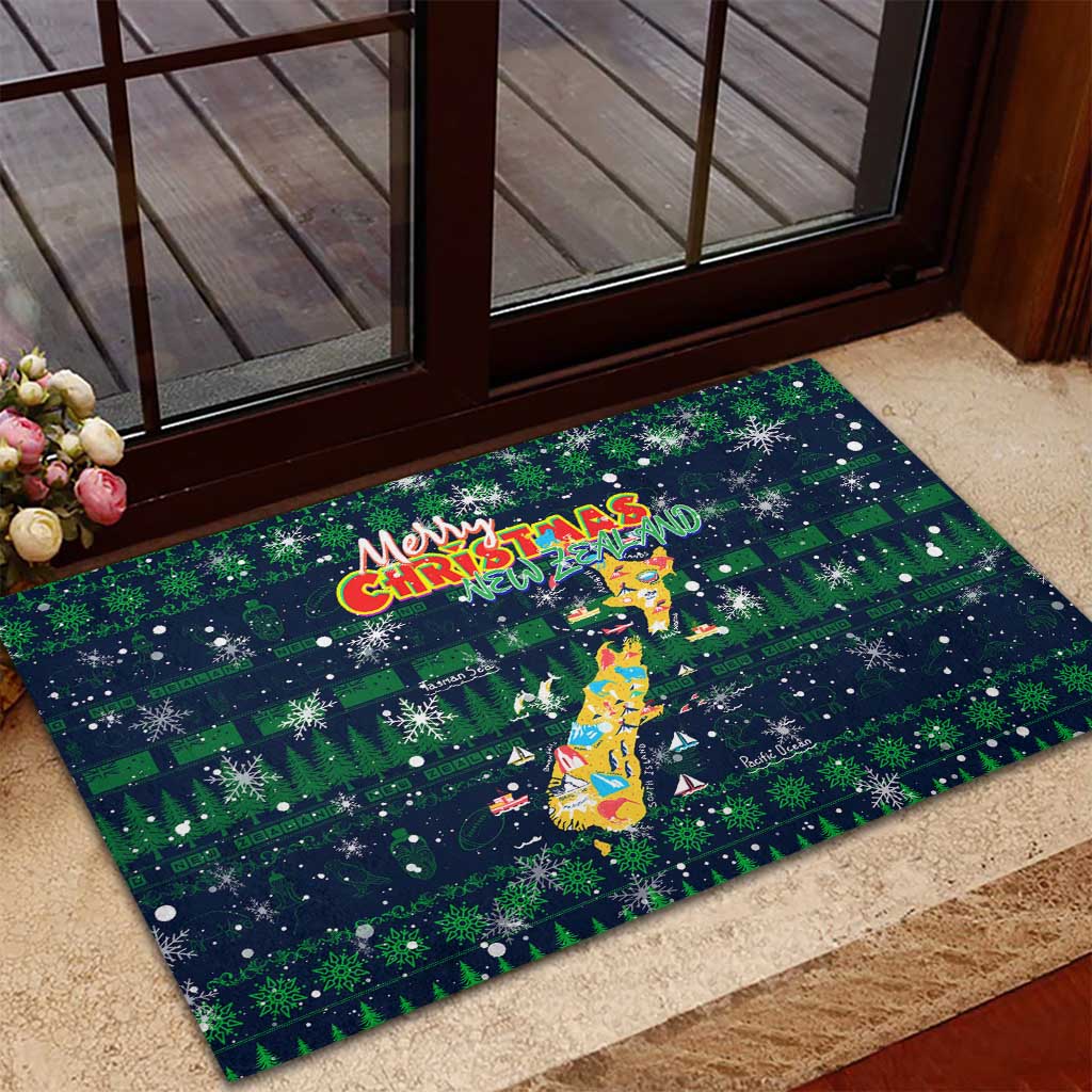 Merry Christmas New Zealand Rubber Doormat Xmas Travel Map - Polynesian Pride