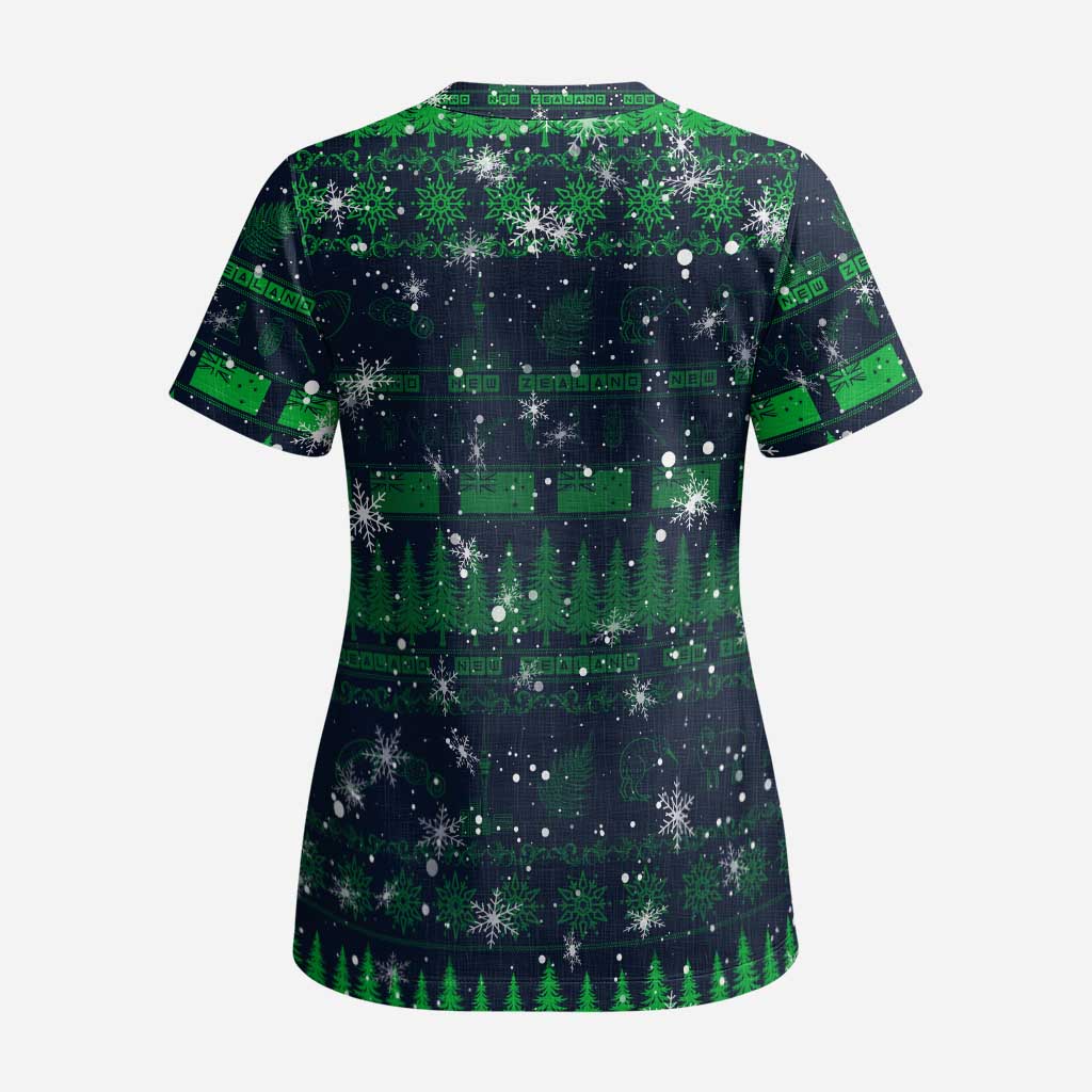 Merry Christmas New Zealand Scrub Top Xmas Travel Map - Polynesian Pride