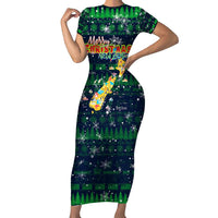 Merry Christmas New Zealand Short Sleeve Bodycon Dress Xmas Travel Map DT02 Long Dress Blue - Polynesian Pride