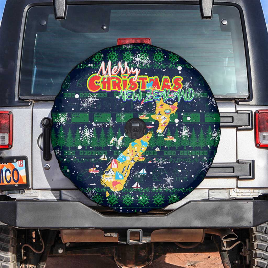 Merry Christmas New Zealand Spare Tire Cover Xmas Travel Map - Polynesian Pride