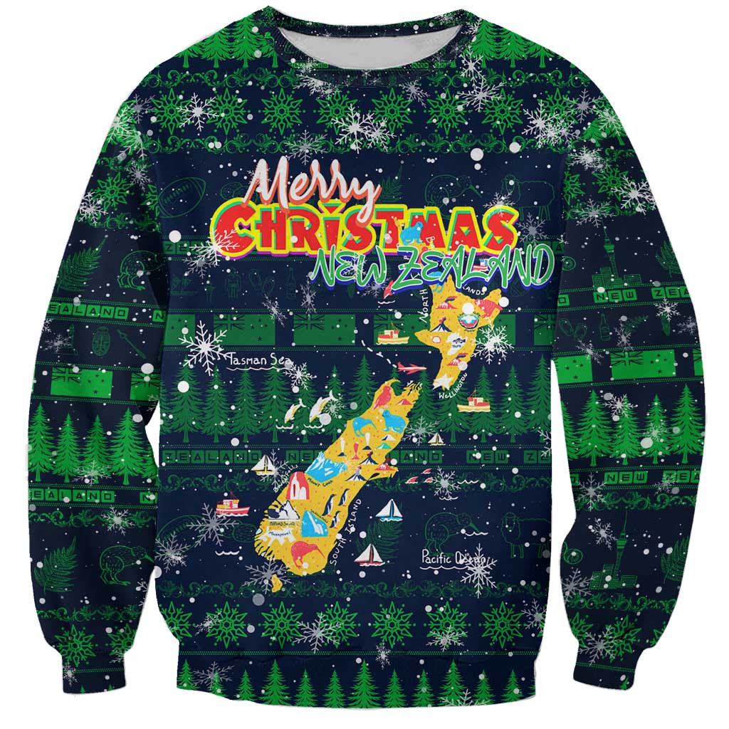 Merry Christmas New Zealand Sweatshirt Xmas Travel Map - Polynesian Pride