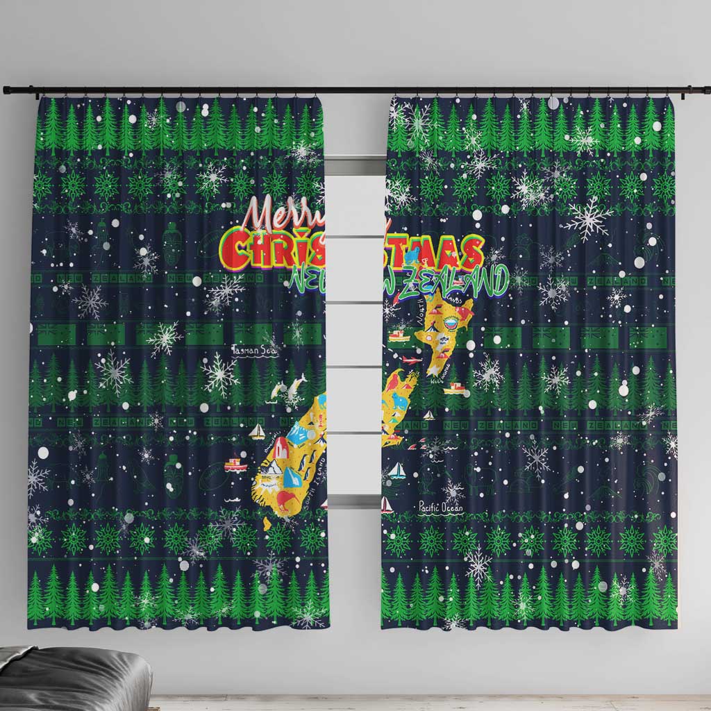 Merry Christmas New Zealand Window Curtain Xmas Travel Map DT02 With Hooks Blue - Polynesian Pride