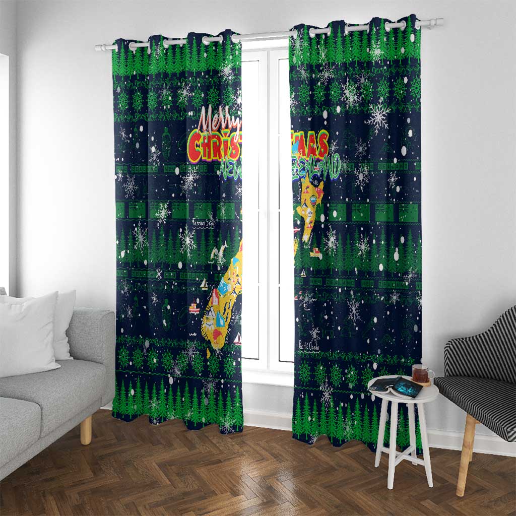 Merry Christmas New Zealand Window Curtain Xmas Travel Map DT02 With Grommets Blue - Polynesian Pride