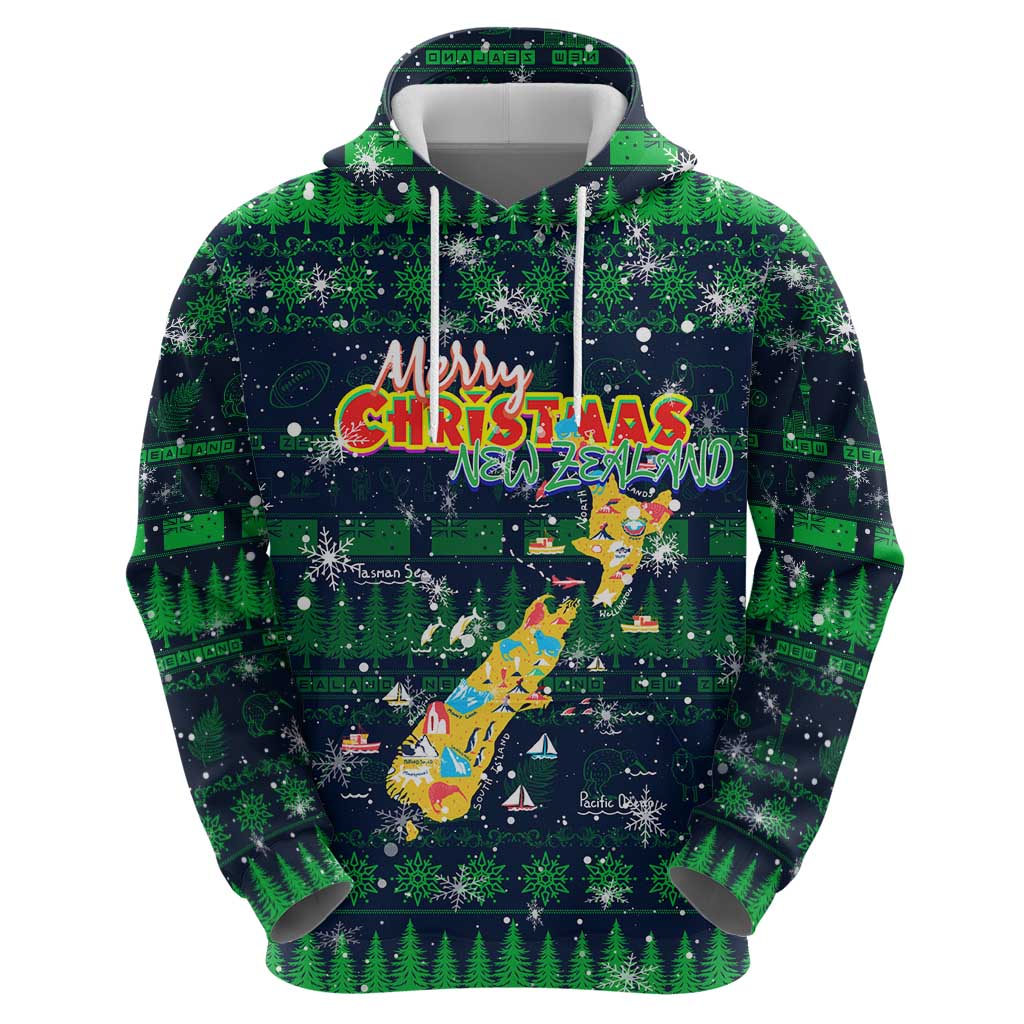 Merry Christmas New Zealand Zip Hoodie Xmas Travel Map - Polynesian Pride