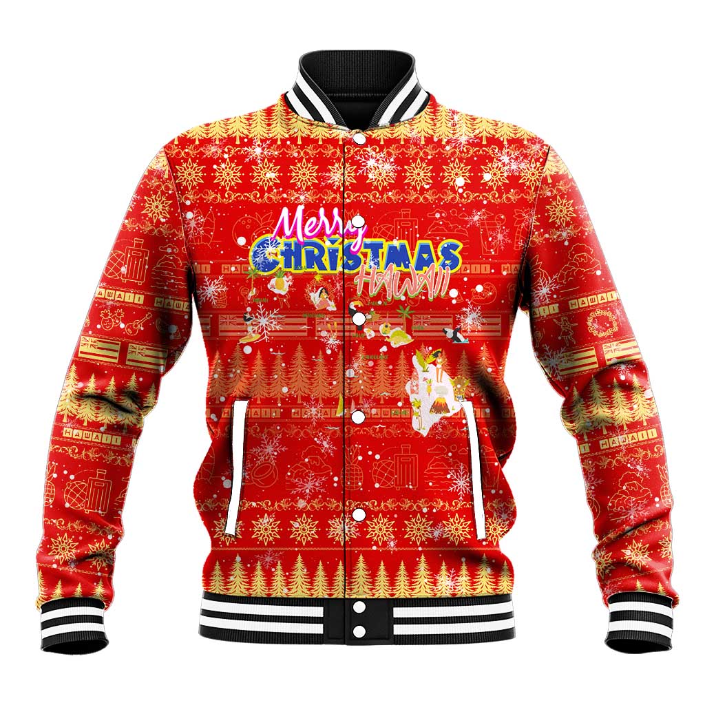 Merry Christmas Hawaii Baseball Jacket Xmas Travel Map DT02 Unisex Red - Polynesian Pride