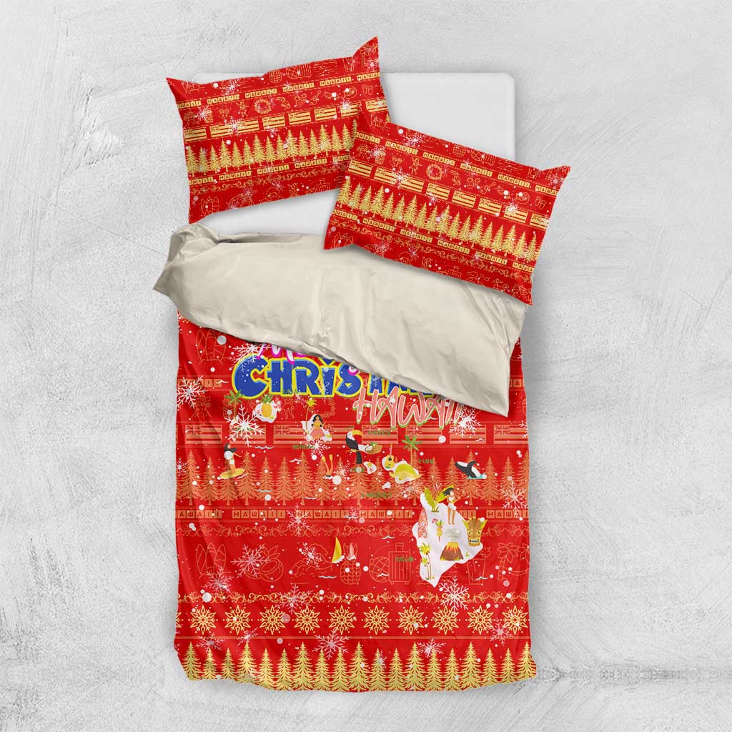 Merry Christmas Hawaii Bedding Set Xmas Travel Map - Polynesian Pride