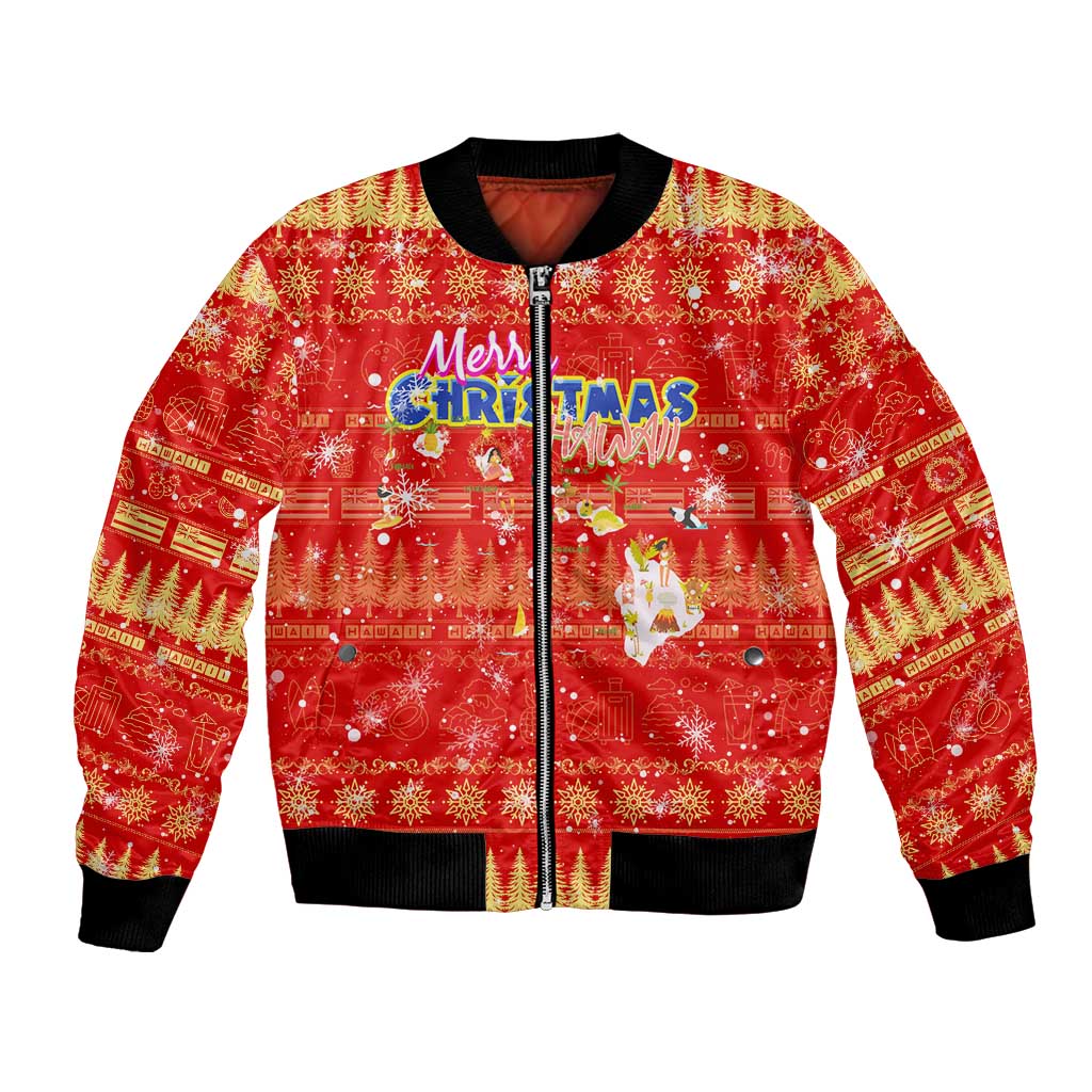 Merry Christmas Hawaii Bomber Jacket Xmas Travel Map DT02 Unisex Red - Polynesian Pride