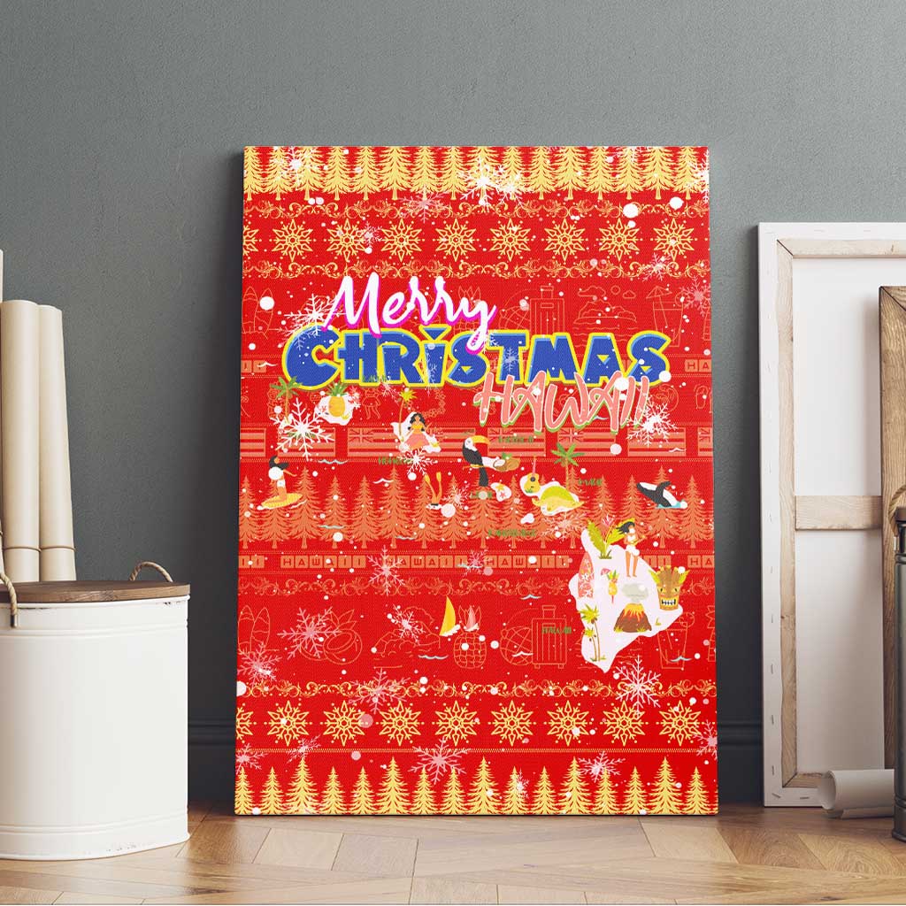 Merry Christmas Hawaii Canvas Wall Art Xmas Travel Map - Polynesian Pride