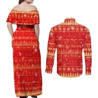 Merry Christmas Hawaii Couples Matching Off Shoulder Maxi Dress and Long Sleeve Button Shirt Xmas Travel Map - Polynesian Pride