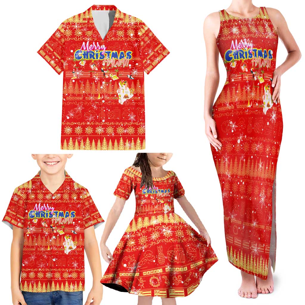 Merry Christmas Hawaii Family Matching Tank Maxi Dress and Hawaiian Shirt Xmas Travel Map - Polynesian Pride