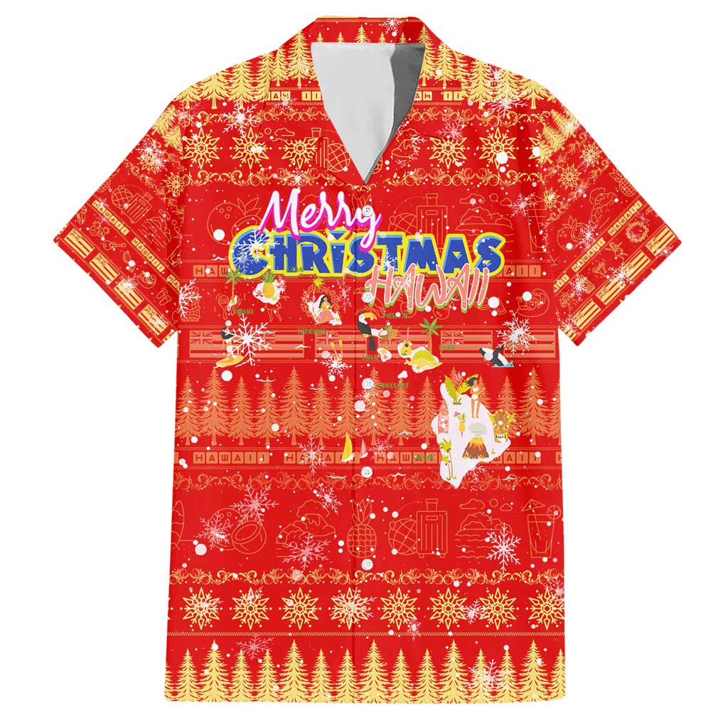 Merry Christmas Hawaii Hawaiian Shirt Xmas Travel Map - Polynesian Pride