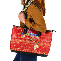 Merry Christmas Hawaii Leather Tote Bag Xmas Travel Map DT02 Red - Polynesian Pride