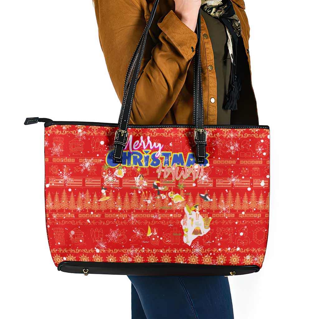 Merry Christmas Hawaii Leather Tote Bag Xmas Travel Map DT02 - Polynesian Pride