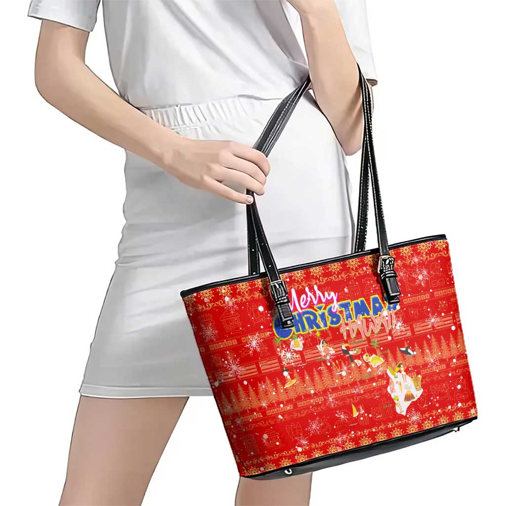 Merry Christmas Hawaii Leather Tote Bag Xmas Travel Map DT02 - Polynesian Pride