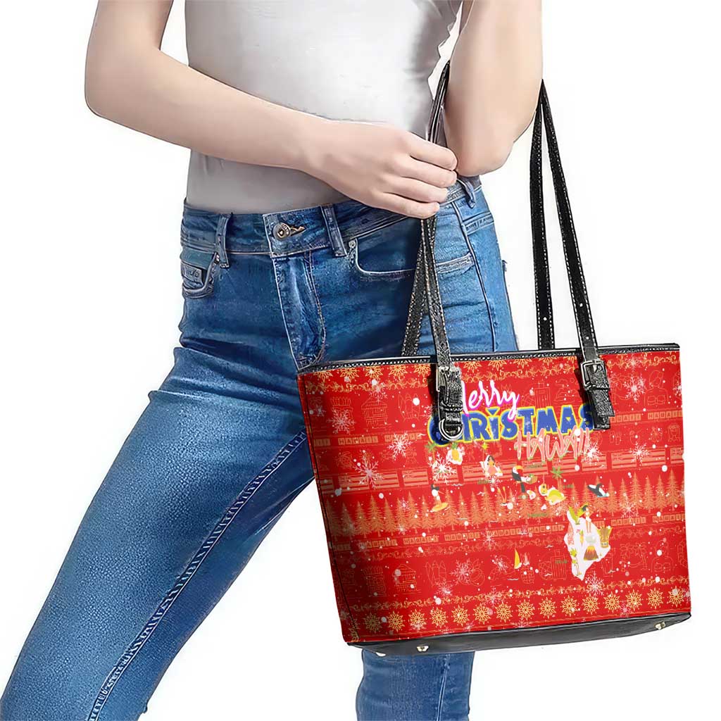 Merry Christmas Hawaii Leather Tote Bag Xmas Travel Map DT02 - Polynesian Pride