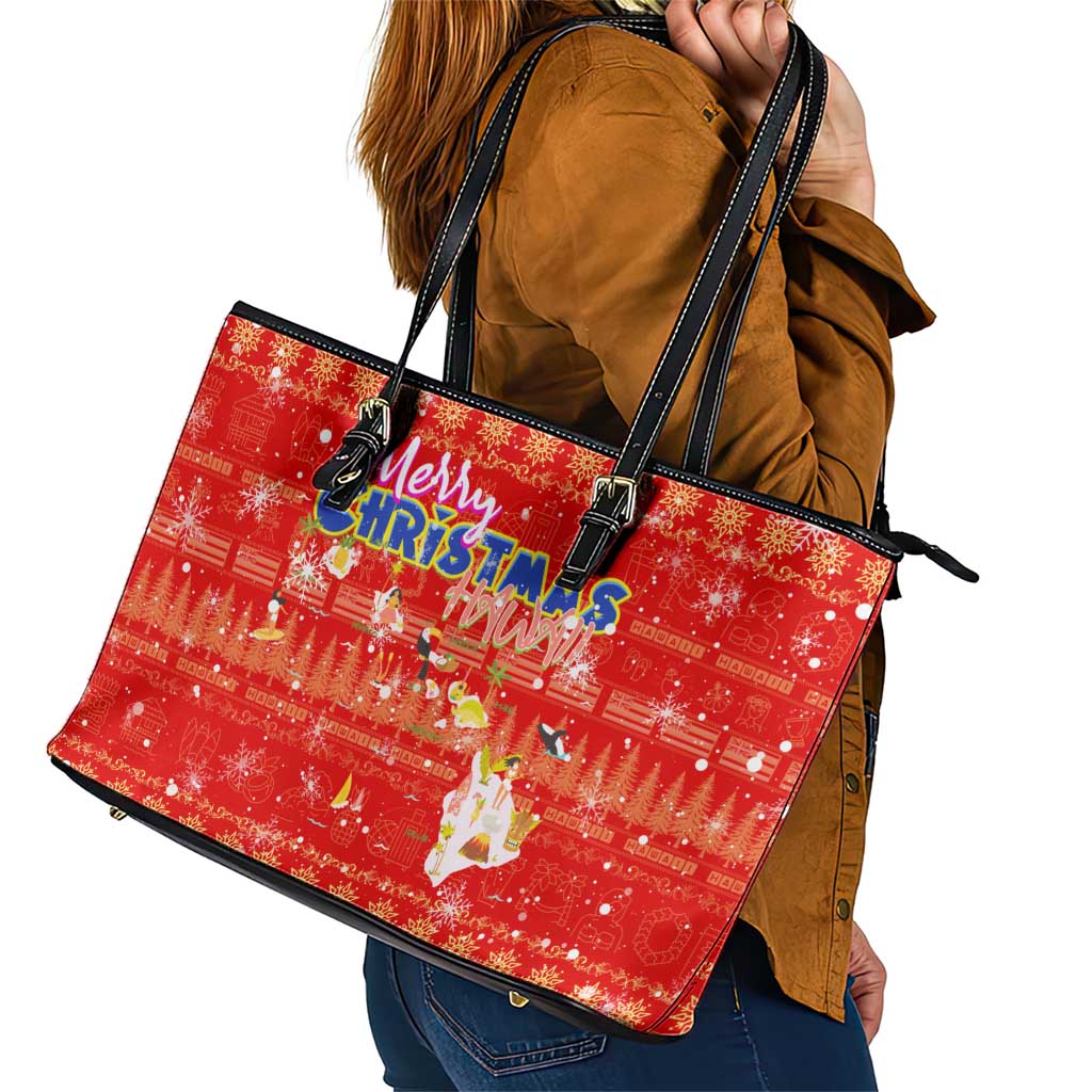 Merry Christmas Hawaii Leather Tote Bag Xmas Travel Map DT02 - Polynesian Pride