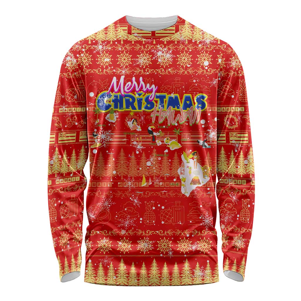Merry Christmas Hawaii Long Sleeve Shirt Xmas Travel Map DT02 Unisex Red - Polynesian Pride
