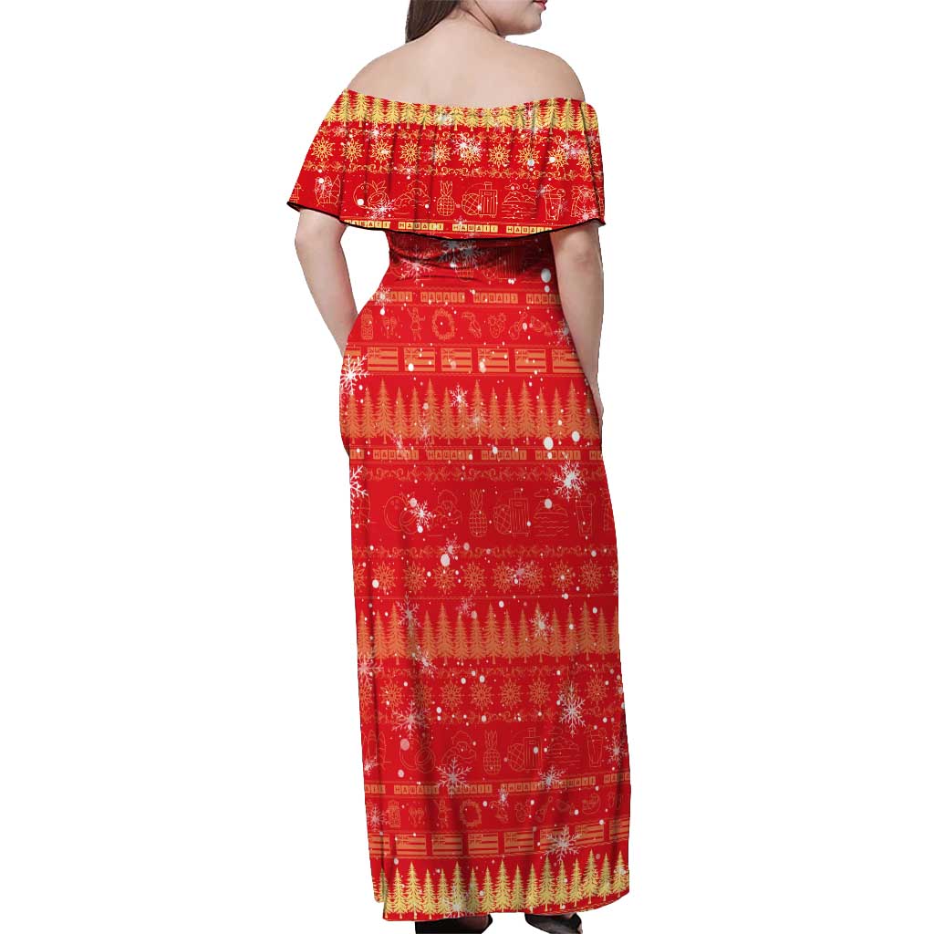 Merry Christmas Hawaii Off Shoulder Maxi Dress Xmas Travel Map - Polynesian Pride