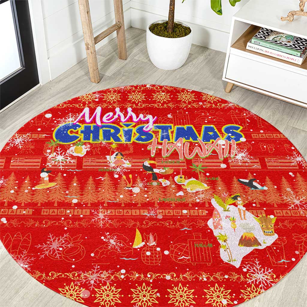 Merry Christmas Hawaii Round Carpet Xmas Travel Map - Polynesian Pride