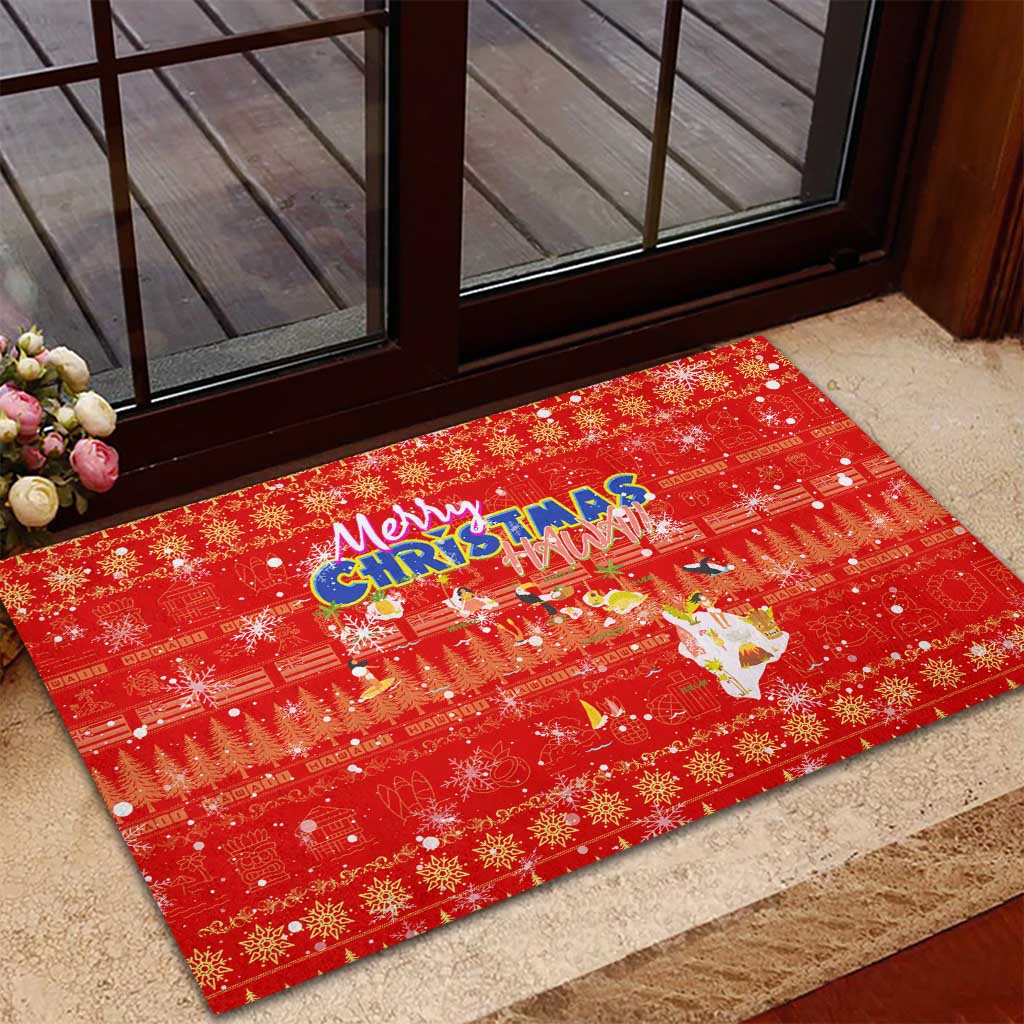 Merry Christmas Hawaii Rubber Doormat Xmas Travel Map DT02 - Polynesian Pride